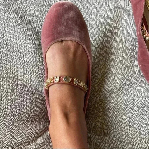[US 7.5]Louise Et Cie Shoes  LO-CASA Velvet Flats Embellished Strap - Picture 2 of 6